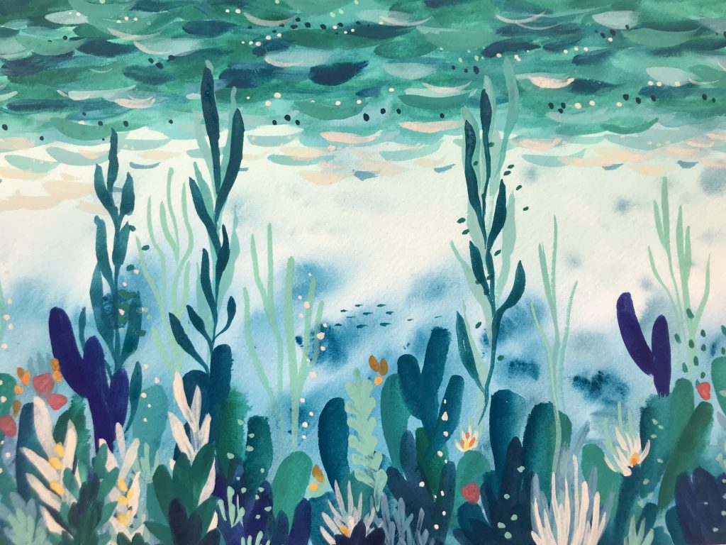 Gouache underwater scene painting