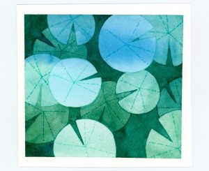 water lilies watercolor negative painting