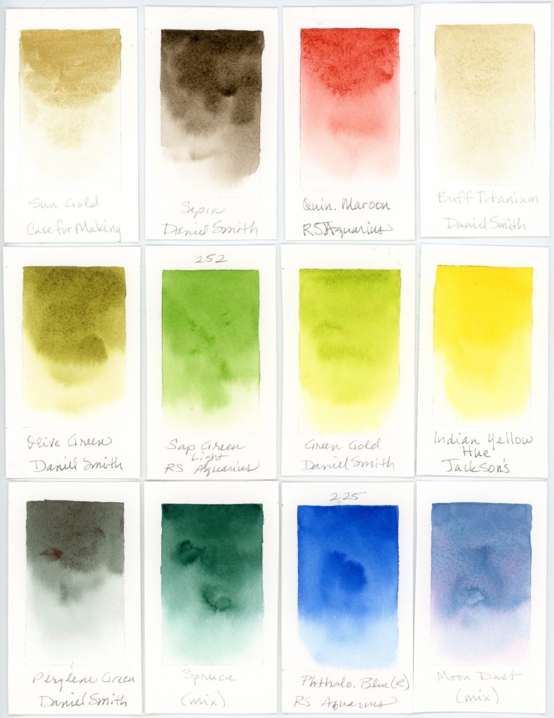 Auxiliary travel palette watercolor swatches