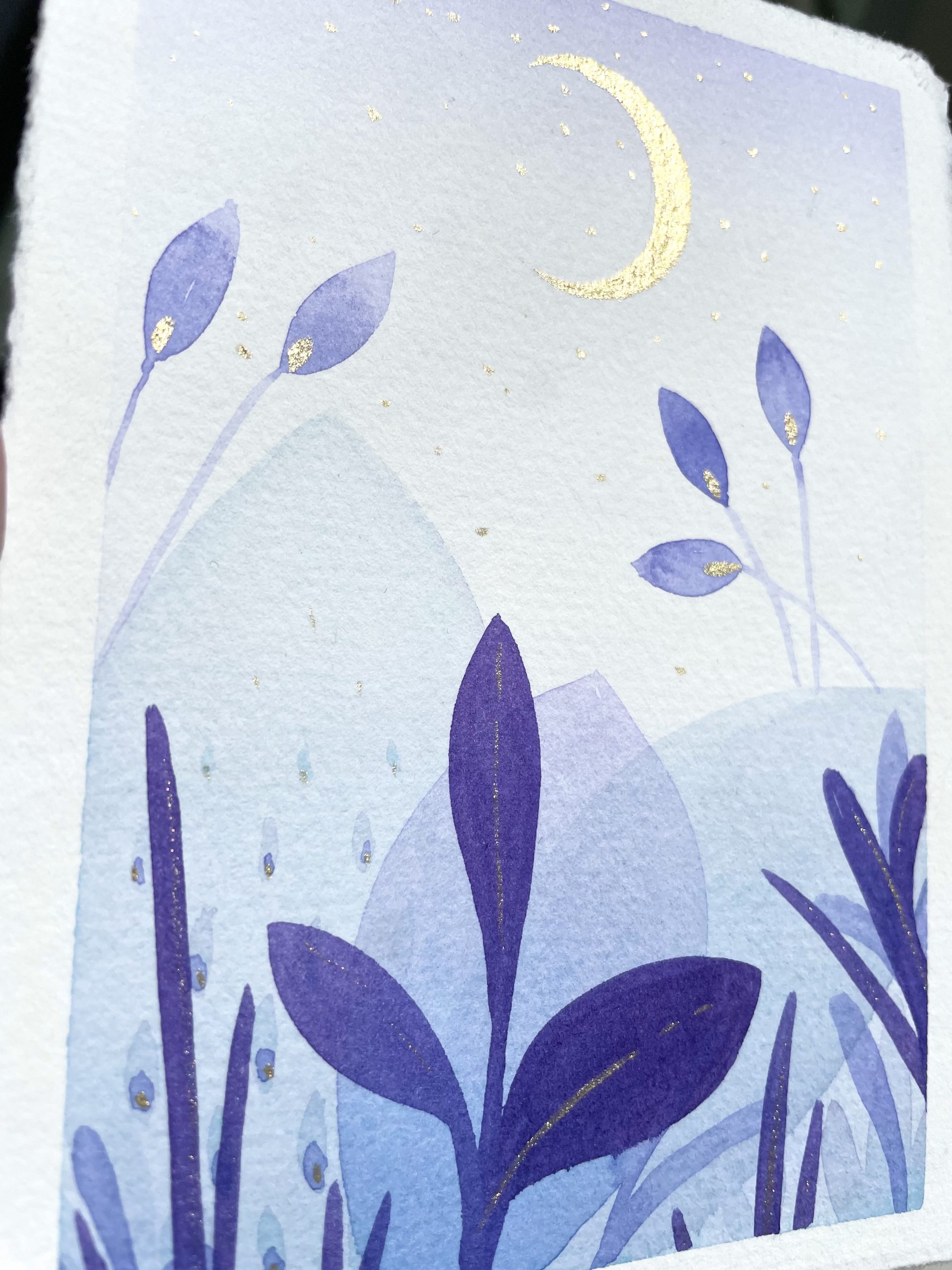 Twilight Abstract botanic watercolor painting