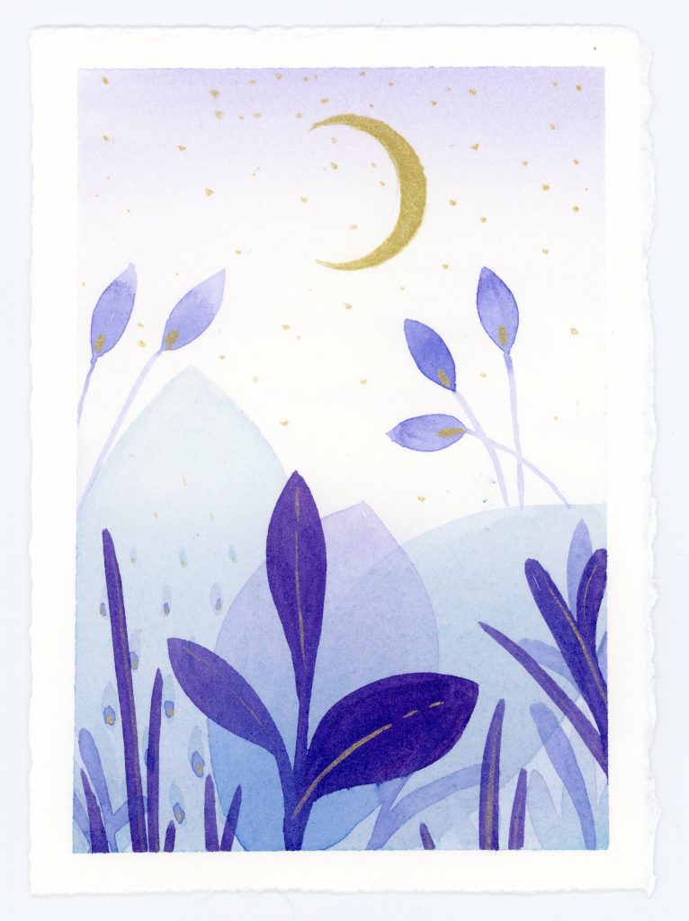 Twilight Abstract botanic watercolor painting