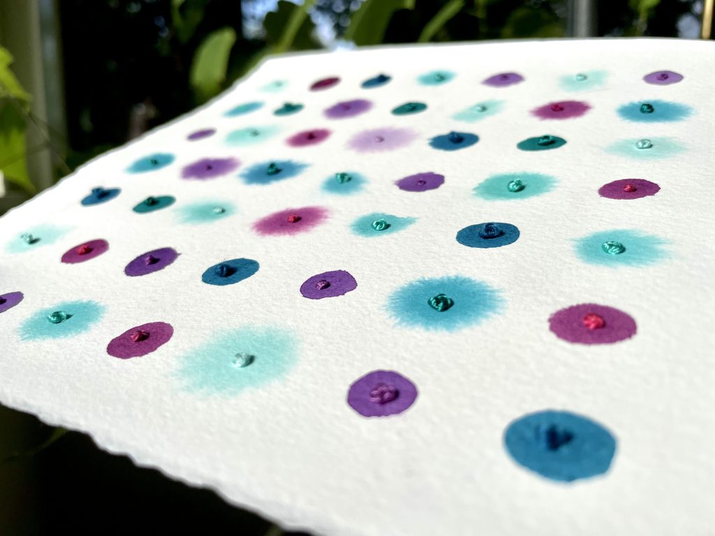 Teal & Magenta watercolor dots with embroidery accents
