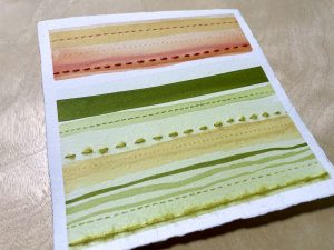 Green & Orange Stripes watercolor painting and embroidery