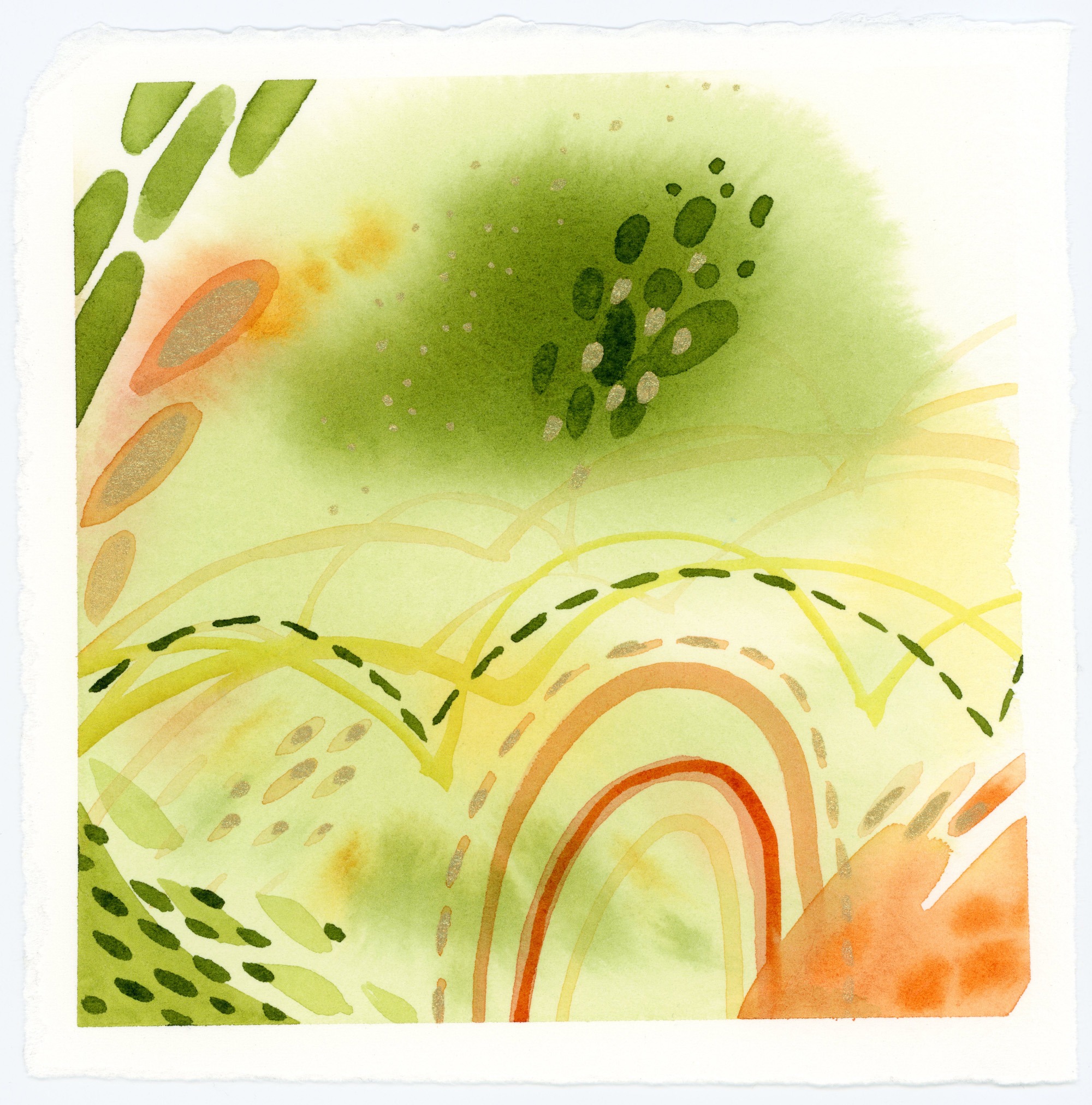 Green & Orange abstract watercolor painting