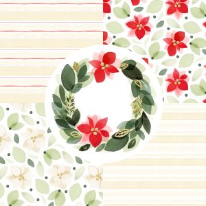Poinsettia Wreath Watercolor Holiday Pattern Collection
