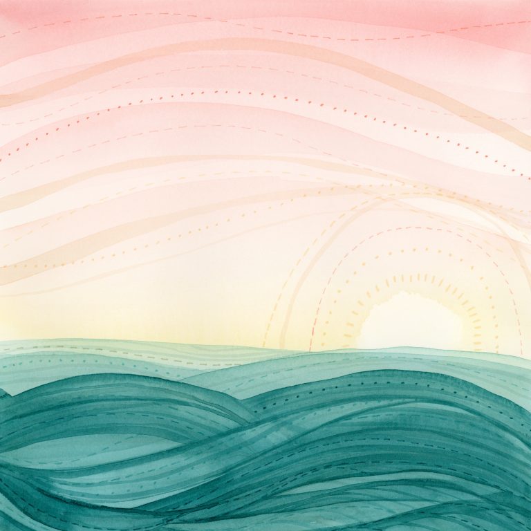 Ocean Horizon abstract watercolor and ink
