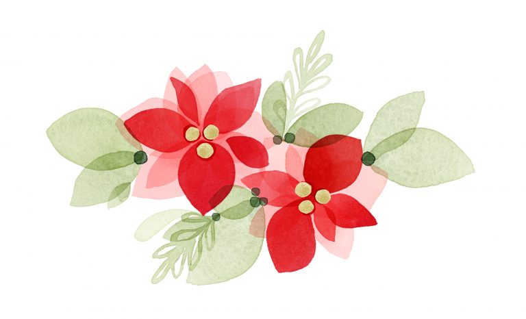 Poinsettia Bouquet Holiday Watercolor