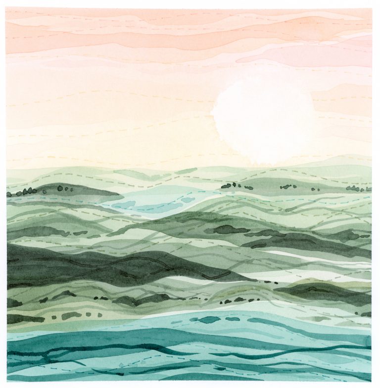 Mountain Lake Horizon abstract watercolor landscape