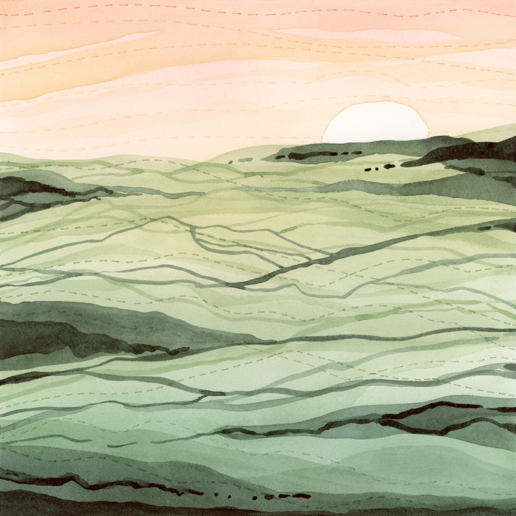 Sunset Stitches abstract watercolor landscape