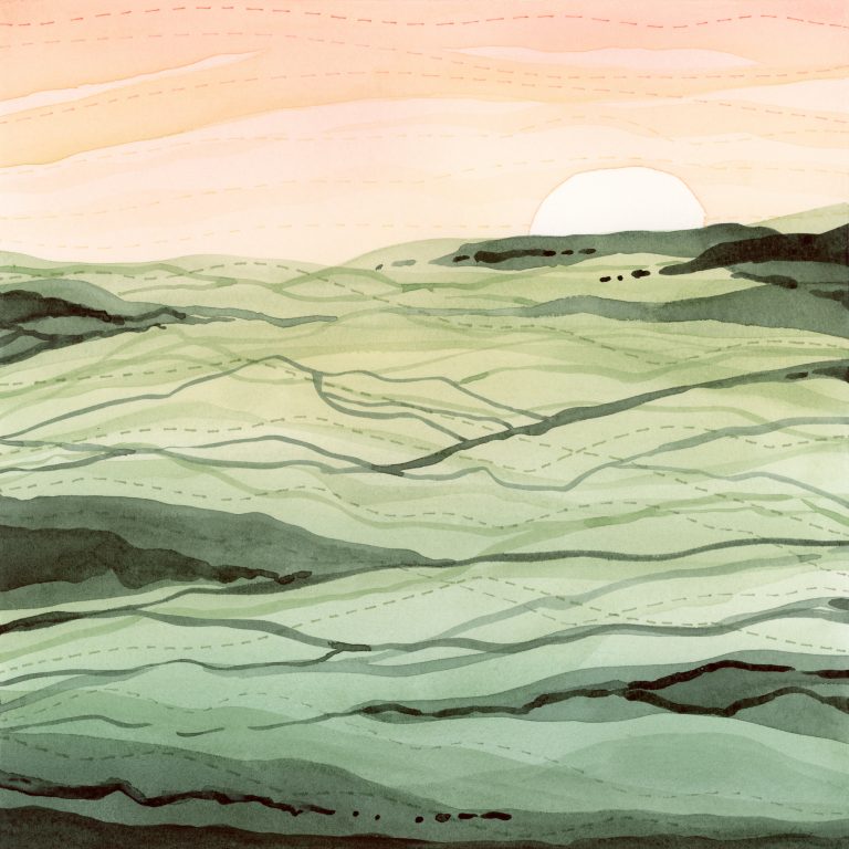 Sunset Horizon abstract watercolor landscape