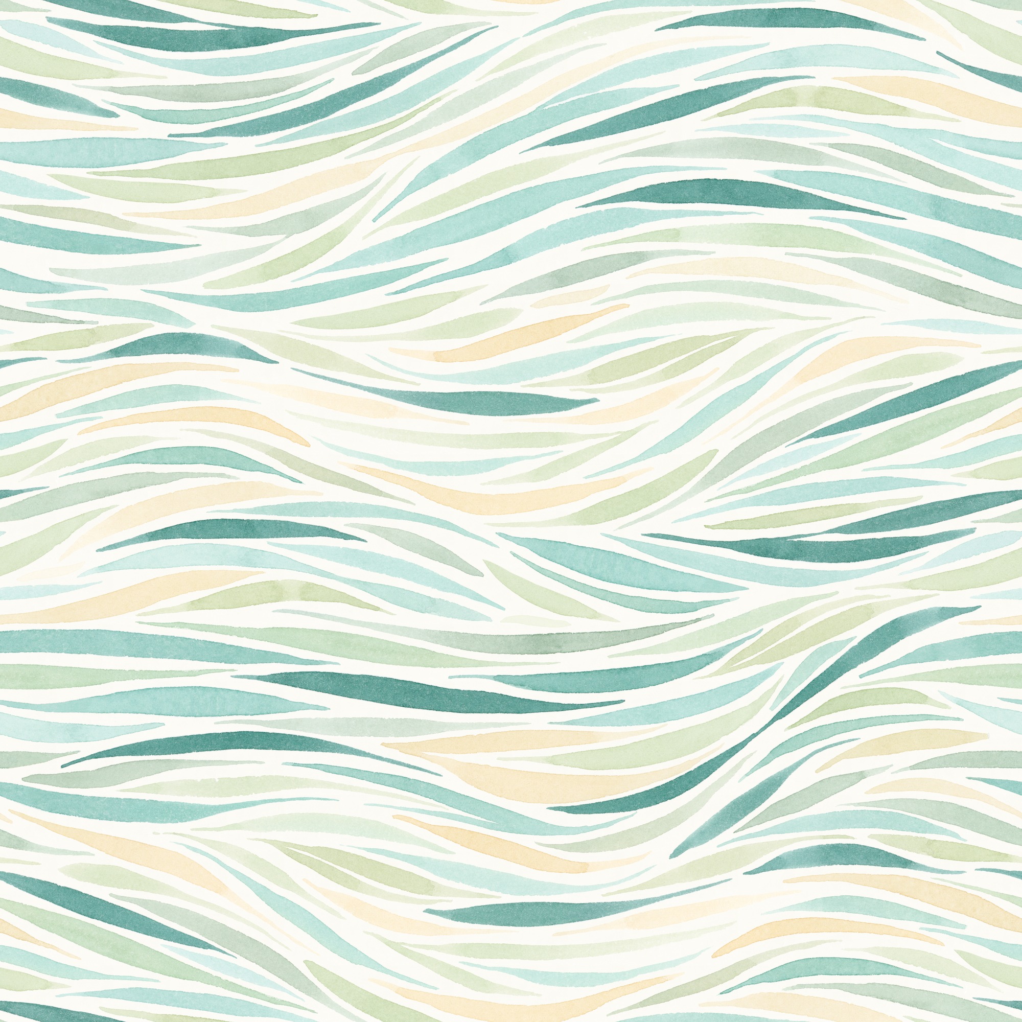Seafoam Waves on Cream Watercolor Pattern