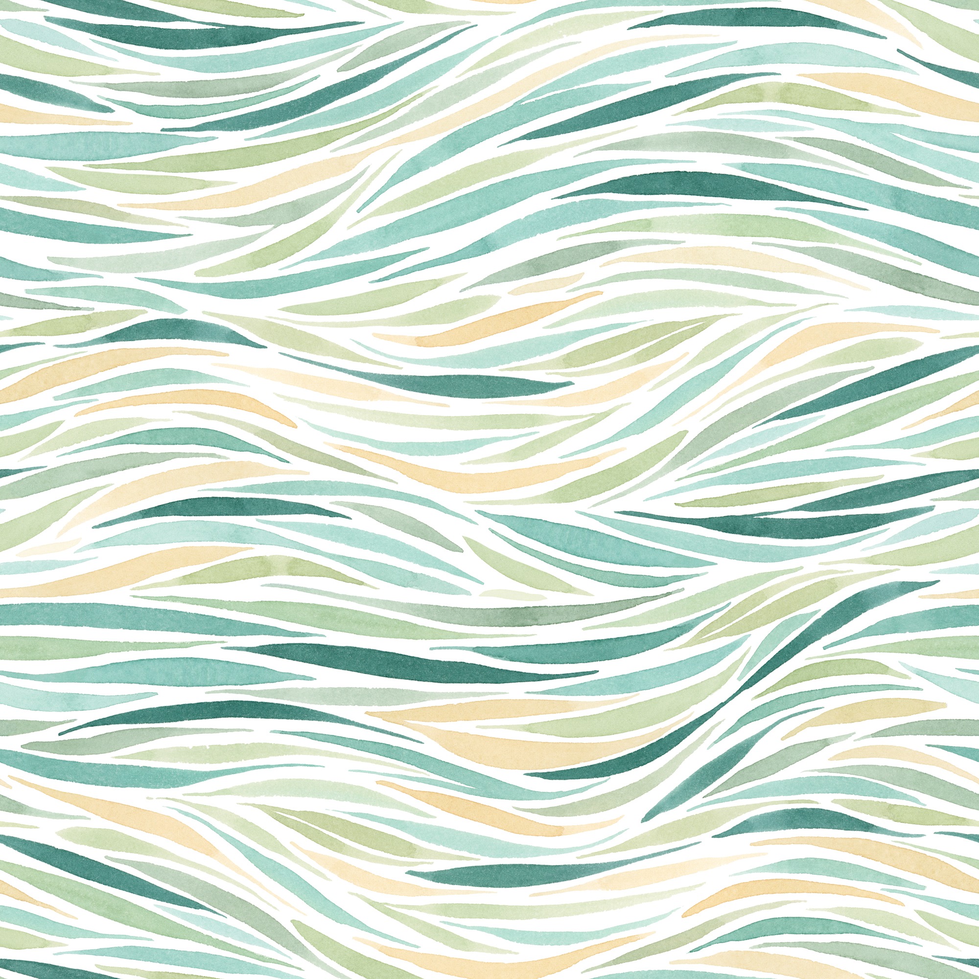 Seafoam Waves on White Watercolor Pattern