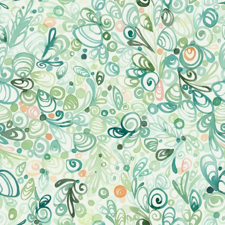 Seashell Watercolor Pattern in Seagrass