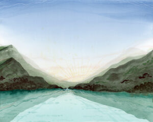 Glacier Lake abstract landscape watercolor