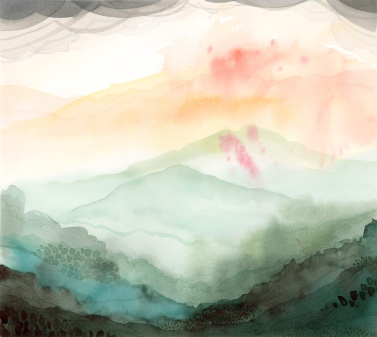 Misty Mountain Pass abstract landscape watercolor