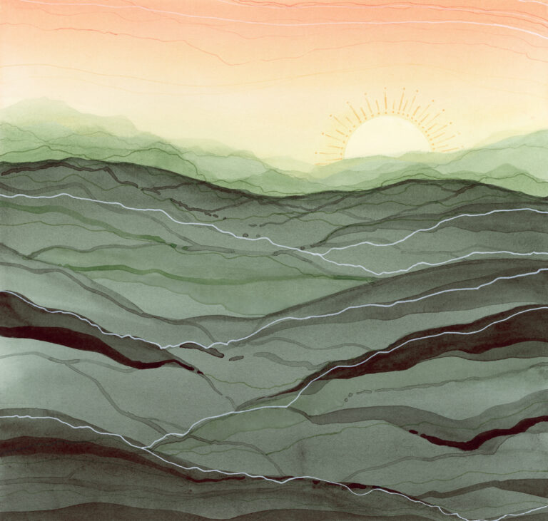 Mountain Sunset abstract landscape watercolor