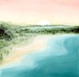 Oceanside Dawn abstract landscape watercolor