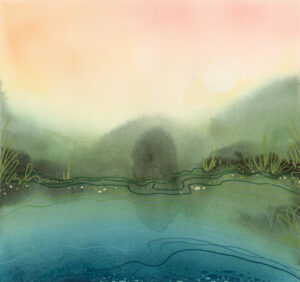 Pond’s Edge abstract landscape watercolor