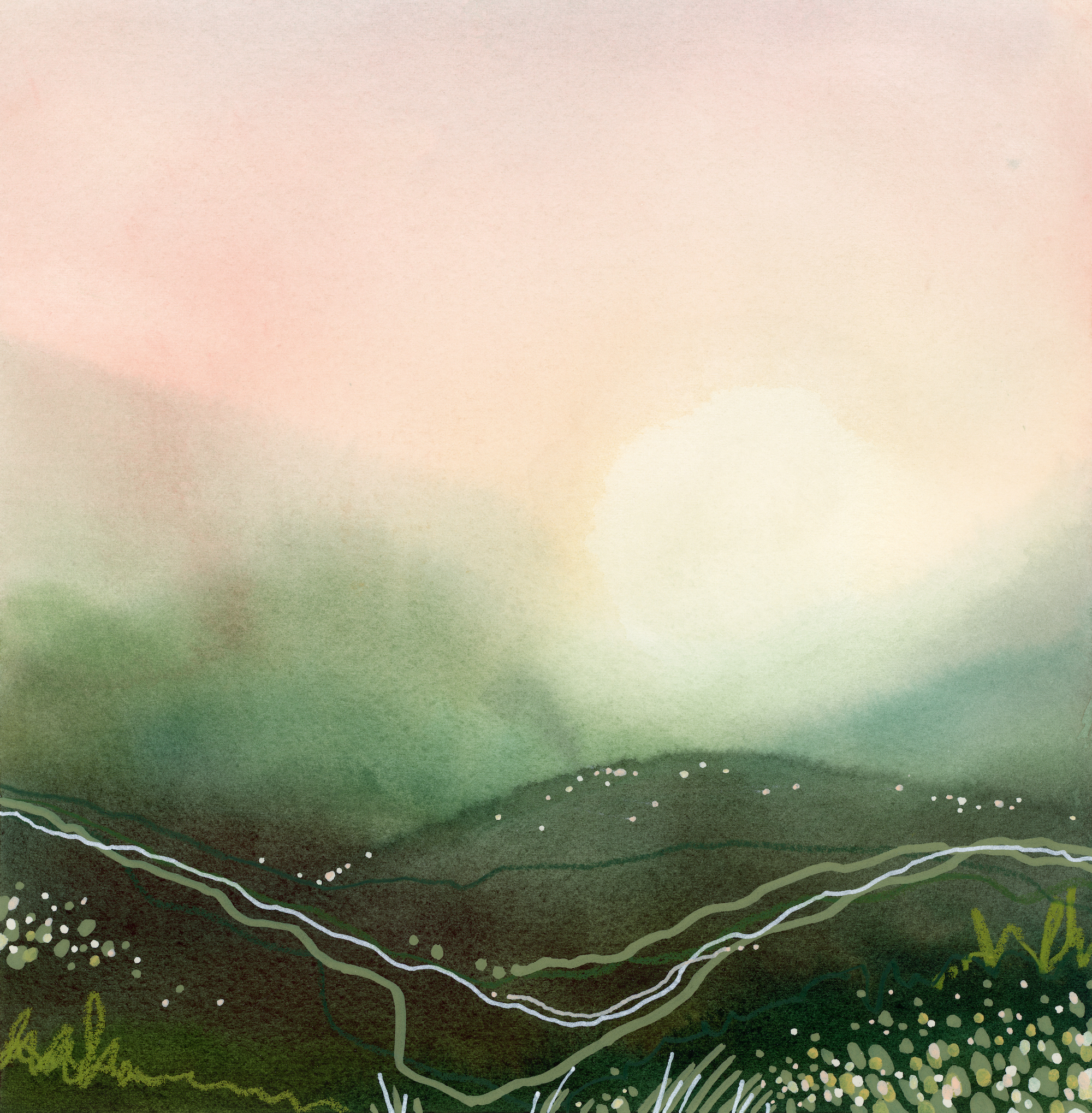 Meadow abstract landscape watercolor