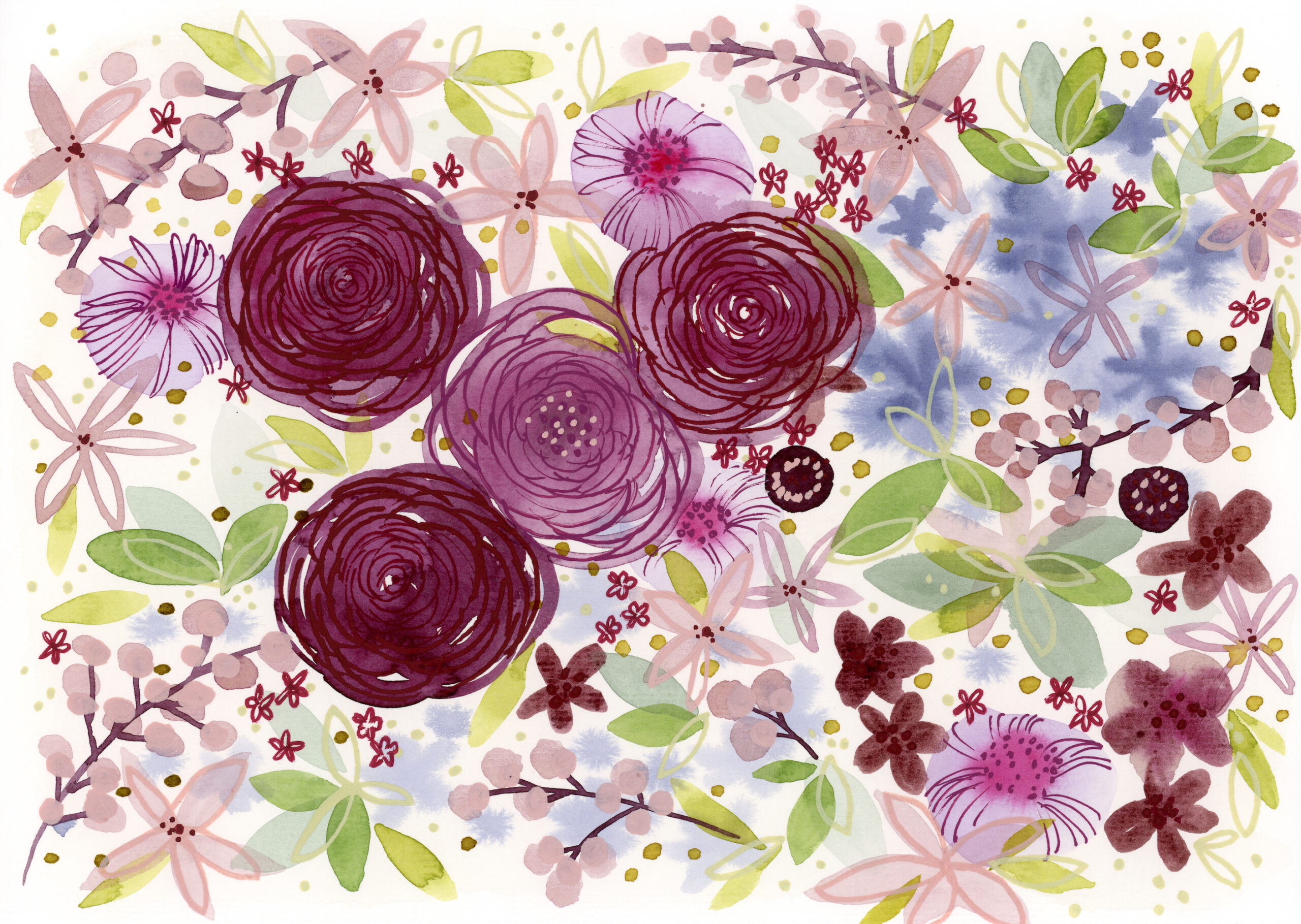 Burgundy Floral Watercolor