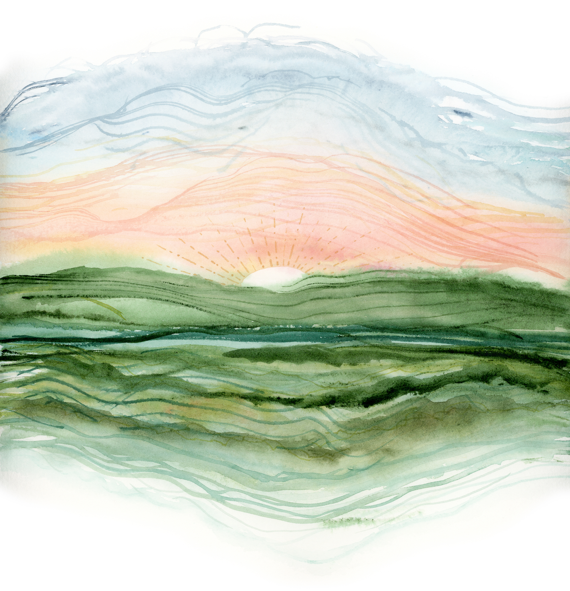 Thankful--abstract landscape watercolor painting