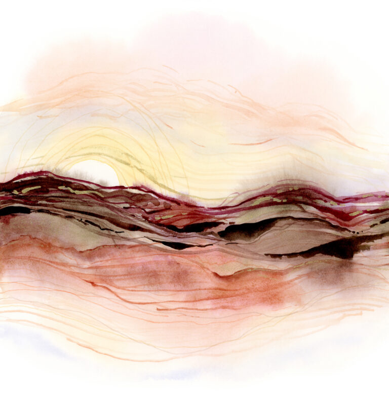 Burgundy Ochre - abstract landscape watercolor and pigmented ink
