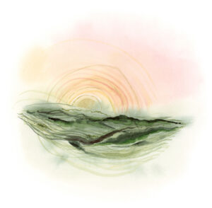 Promise--abstract landscape watercolor with custom-mixed pigmented ink details