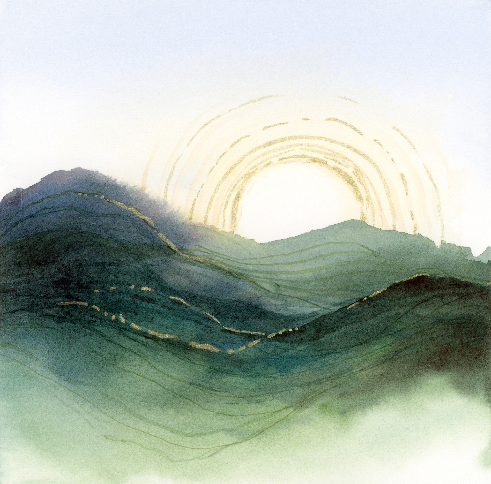 Solar Summit--abstract landscape watercolor